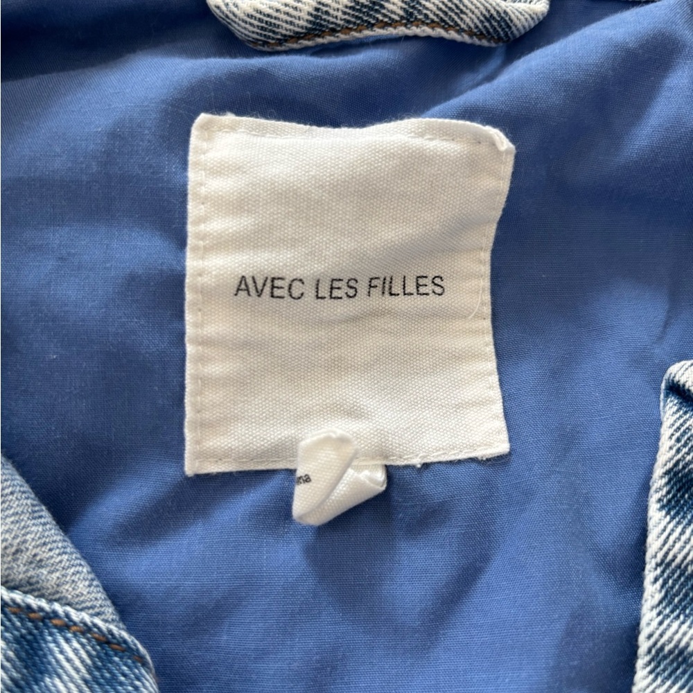 Avec Les Filles Blue Denim Jacket with Floral Patchwork Sleeves - Picture 5 of 5